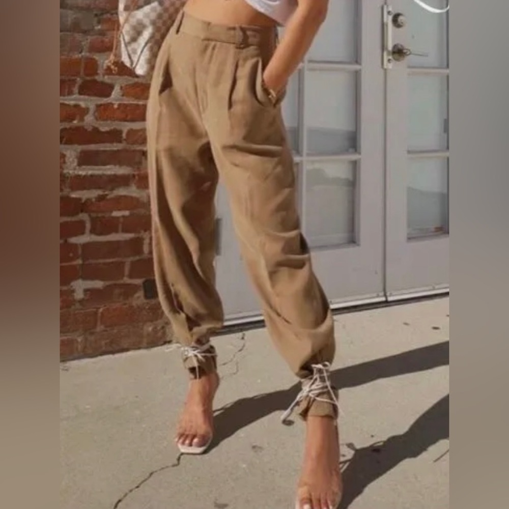 Zara BEIGE Faux Suede High Pants TROUSERS - Picture 2 of 12
